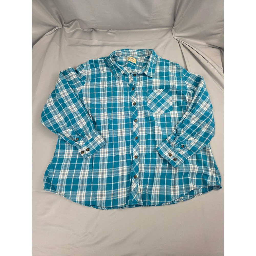 Blue Mountain Turquoise White Plaid Flannel Button Down Shirt Mens 2XL